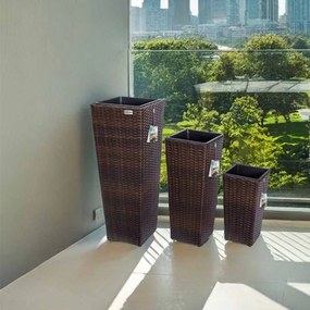 Conjunto de 3 vasos jardim para flores Polyrattan Castanho