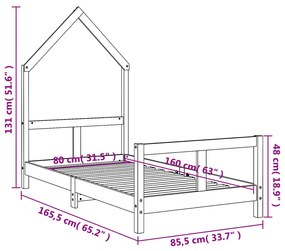 Estrutura de cama infantil 80x160 cm pinho maciço preto