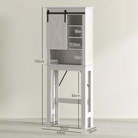 Móvel sobre Sanita com Porta de Correr Estilo Celeiro e 6 Compartimentos Móvel Casa de Banho Rústico 67x25x172 cm Branco