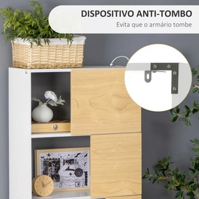 Estante de 5 Níveis Estante para Livros com 5 Portas e Compartimentos Abertos para Sala de Estar Dormitório Estúdio 63x22x166cm Branco e Madeira