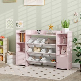 Móvel de Arrumação Infantil, 140 x 30 x 90 cm, com 8 Caixas Amovíveis, Cor-de-Rosa
