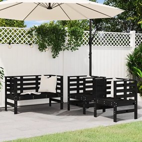 3 pcs conjunto lounge de jardim madeira de pinho maciça preto