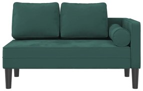 Chaise longue com almofadões veludo verde-escuro