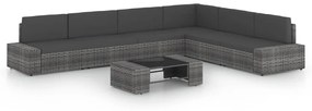 7 pcs conjunto lounge de jardim c/ almofadões vime PE cinzento