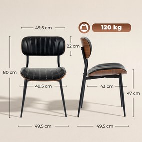 Conjunto de 2 Cadeiras de Sala de Jantar em Pele Sintética com Encosto Curvo e Pernas Metálicas 49,5 x 49,5 x 80 cm Preto e Castanho