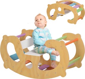 Arco de escalada 2 em 1 para crianças dos 18 aos 48 meses, cadeira de baloiço arco-íris para meninos e meninas, bebés multicolorido