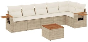 7 pcs conjunto de sofás p/ jardim com almofadões vime PE bege