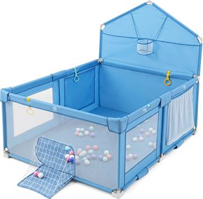 Parque Infantil Dobrável, 223 x 150 x 163 cm, com 50 Bolas e Jogos Multidesportivos, Azul