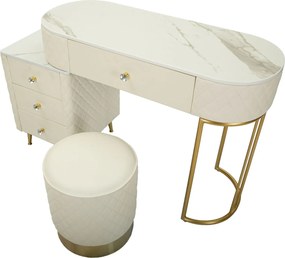 TOUCADOR SHARON COM BANCO 120X40X75 CM (TAMANHO DO BANCO Ø36X39) BRANCA E DOURADA