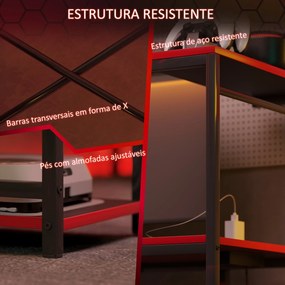 Secretária Gaming com Luzes LED 100x50 cm Secretária Gaming de Fibra d