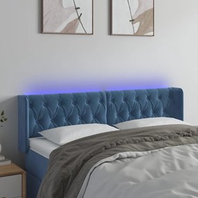 Cabeceira cama c/ luzes LED veludo 163x16x78/88 cm azul-escuro