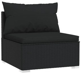 5 pcs conjunto lounge de jardim c/ almofadões vime PE preto