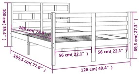 Estrutura cama pequena casal 120x190 cm pinho maciço branco