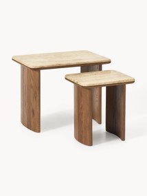 Mesa de apoio em madeira de carvalho em travertino Chandler, 2 uni.