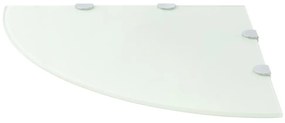 Prateleira canto, suportes cromados, vidro branco 45x45cm
