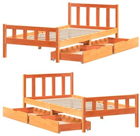 Cama sem colchão 90x190 cm madeira de pinho maciça castanho-mel