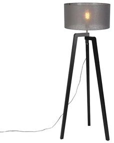 Candeeiro de pé tripé preto em madeira com cúpula cinzenta 50 cm - Puros Moderno