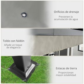Outsunny Pérgola de Alumínio 4x3 Pérgola de Jardim com Teto Retrátil Tecido de Poliéster e 8 Orifícios de Drenagem para Pátio Terraço Exterior Creme