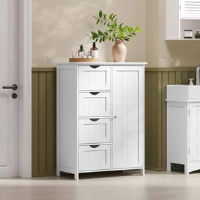 Armário de casa de banho estreito com 4 gavetas 35 x 65 x 90 cm branco