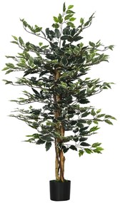 HOMCOM Ficus Artificial com Troncos Planta Artificial com Vaso e 702 Folhas Realistas para Ø15x130 cm Verde | Aosom Portugal