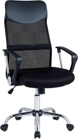Cadeira de escritório ergonómica com rodas, altura 112-122 cm, braços, encosto em malha e couro PVC, reclinação, capacidade de 150 kg, preta