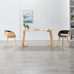 Cadeiras jantar 2 pcs madeira curvada e couro artificial preto