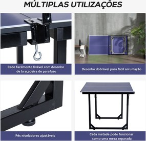 Mesa de Ping Pong Dobrável Mesa de Ping Pong Profissional com Rede e Estrutura de Aço para Interior e Exterior 182x91x76 cm Azul