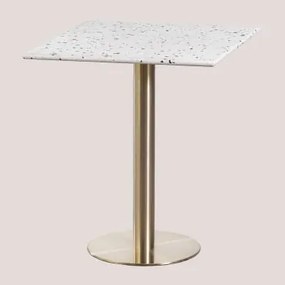 Mesa De Bar Quadrada 60x60 Cm Em Terraço Malibu Terrazzo Marfim - Preto & Ouro Champagne - Sklum