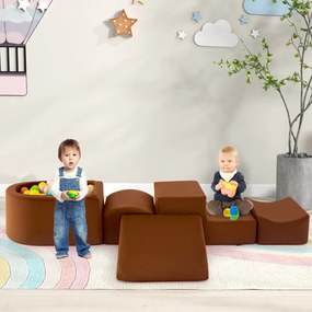 Conjunto de escalada e rampa de 5 peças para crianças Blocos de construção de esponja com piscina de bolas (NÃO INCLUIDAS) Capa lavável Criativo Cafe
