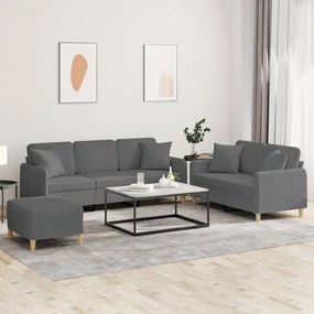 3202143 vidaXL 3 pcs conjunto de sofás com almofadas tecido cinzento-escuro