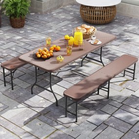 Mesa e 2 bancos para piquenique de 180 cm com superfície em HDPE portátil para acampamento Café