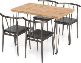 Conjunto de mesa de jantar de 5 peças Mesa retangular industrial com 4 cadeiras e Estrutura metálica Carvalho Rústico + Preto