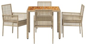 Conjunto de Jantar de Jardim 5 Peças com Almofadas Bege em Rattan Poli