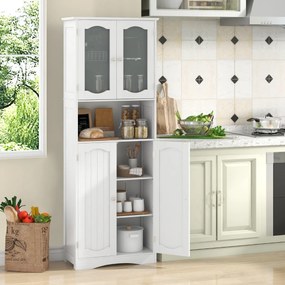 Armário de casa de banho, cozinha 60 x 30 x 164 cm com portas de vidro fosco Estantes de cozinha Sala de estar Branco