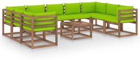 10pcs conjunto lounge para jardim c/ almofadões verde brilhante
