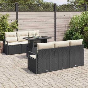 Conjunto de Sofá de Jardim vidaXL de 7 Peças com Almofadas Preto Ratta