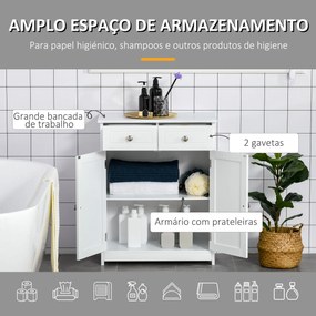 Armário Auxiliar Casa de Banho Móvel Auxiliar de Casa de Banho com 2 Gavetas 2 Portas e Prateleira Ajustável Estilo Moderno para Duche Dormitório 60x3