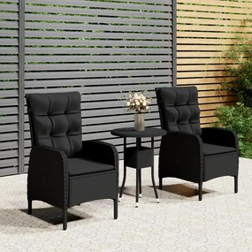 3 pcs conjunto de bistrô para jardim vime PE preto