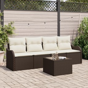 Conjunto de Sofás de Jardim vidaXL com Almofadas Castanho Rattan Polié