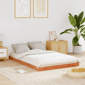 Estrutura de cama 140x200 cm madeira pinho maciça castanho cera