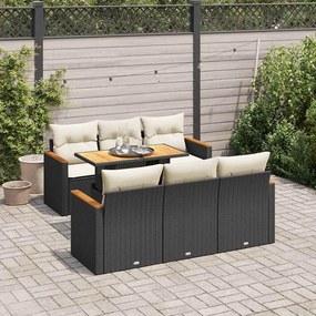 7 pcs conjunto sofás jardim c/ almofadões vime PE/acácia preto