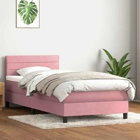 vidaXL Cama com molas/colchão rosa 90x220 cm veludo