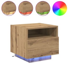 Criado-mudo vidaXL com Luzes LED Carvalho Artesanal 40x39x37 cm