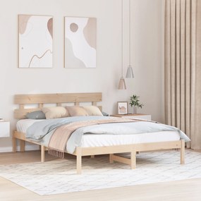 Estrado de Cama com Cabeceira 160x200 cm Madeira Sólida Pinho