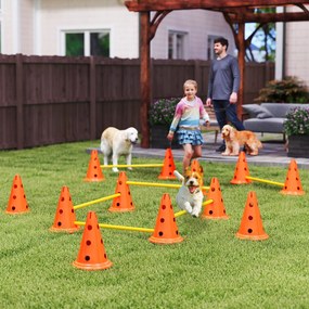 Conjunto de agilidade para cães de 6 peças, pista de obstáculos com altura ajustável e saco de transporte, laranja