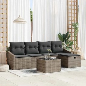vidaXL Conjunto de Sofás de Jardim de 6 Peças com Almofadas Cinza Poliratan