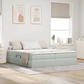 vidaXL Cama com arrumação e colchão Cinzento-claro 200 x 200 cm Veludo