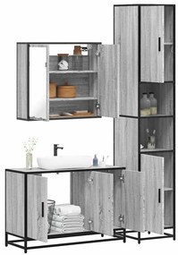3 pcs Conjunto móveis casa de banho madeira proc. cinza sonoma