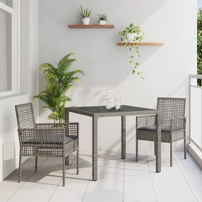 Conjunto de Jantar de Jardim de 3 Peças com Almofadas Cinza em Rattan