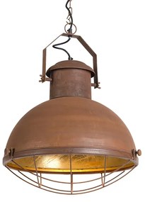 Candeeiro de suspensão industrial cor ferrugem com interior dourado - Engine Industrial,Country / Rústico